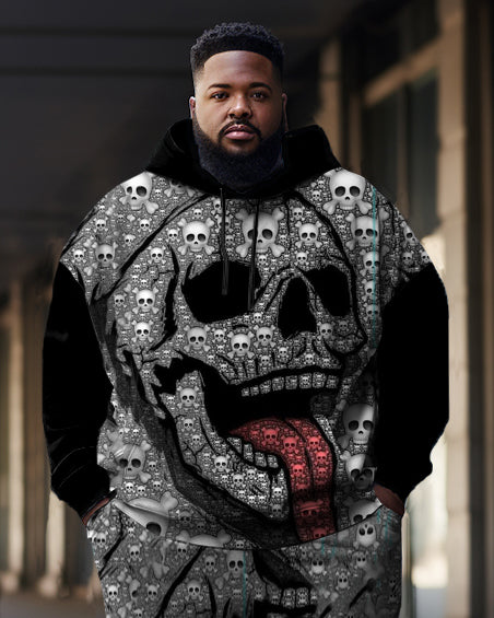 Men's Large Size Color Block Skull Graffiti Hoodie Set of Two
