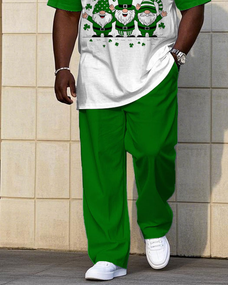 Men's Plus Size St. Patrick's Day Printed Short Sleeve T-Shirt Trousers Suit