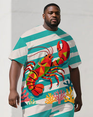 Big Guy's Summer Animal Theme lobster Cartoon Printed Casual Short Sleeve T-shirt Pants Set