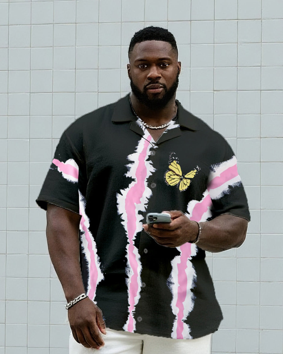 Big & Tall Men's Daily Leisure. Irregular Gradient Strip Print Shirt Shorts Suit