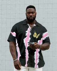 Big & Tall Men's Daily Leisure. Irregular Gradient Strip Print Shirt Shorts Suit