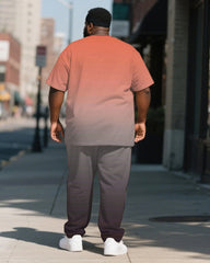Men's Plus Size Red Grey Gradient Print Henry Collar T-Shirt Trousers Suit