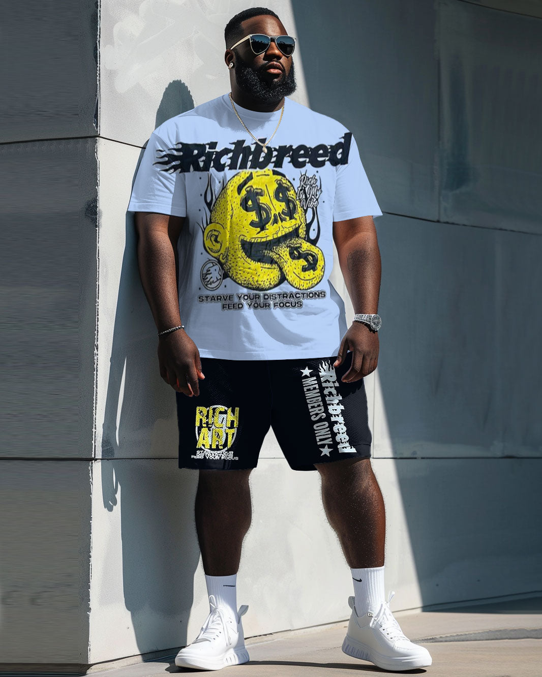 Men's Plus Size Funny Graffiti Rich Cartoon T-Shirt Shorts Suit