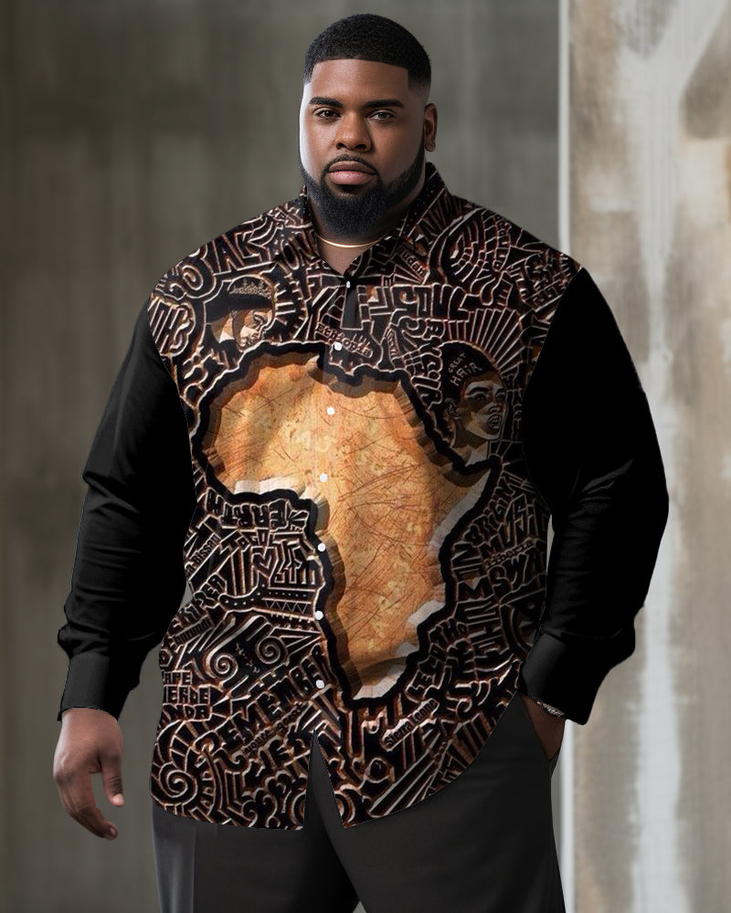 Retro 3d Map Printed Oversized Men's Long Sleeved Shirt