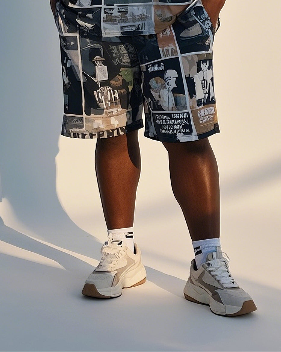 Big Boy Street Fashion Comic Puzzle Print Short Sleeve T-Shirt Shorts Suit