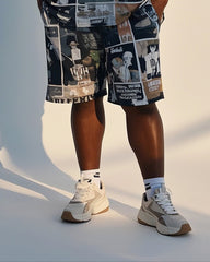 Big Boy Street Fashion Comic Puzzle Print Short Sleeve T-Shirt Shorts Suit