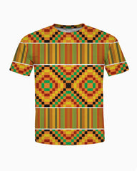 Men's Plus Size African Ethnic Style Yellow Geometric Print Round Neck Short Sleeve T-Shirt