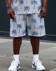 Men's Big Size Hawaiian Style Coconut Trees All Over Printed Short Sleeve T-shirt and Shorts Set