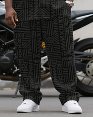 Men's Plus Size Business Black Dark Pattern Geometric Print Short Sleeve Shirt Trousers Suit