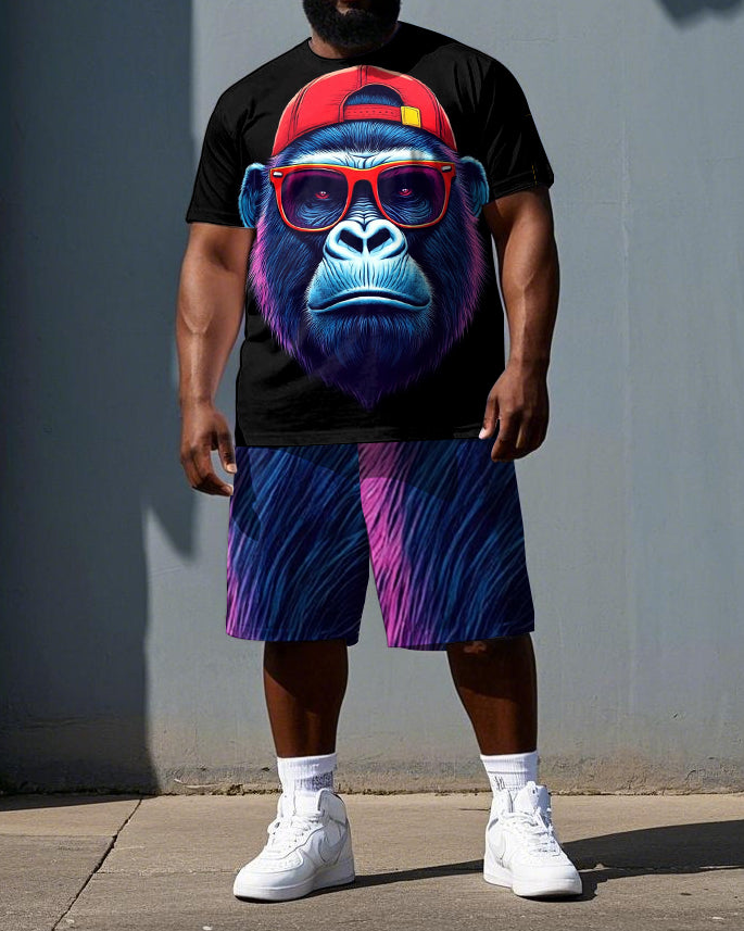 Big & Tall Men's Nylon Gorillas Cool Boy Daily Casual Short Sleeve T-shirt 2-Piece Set