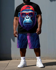 Big & Tall Men's Nylon Gorillas Cool Boy Daily Casual Short Sleeve T-shirt 2-Piece Set
