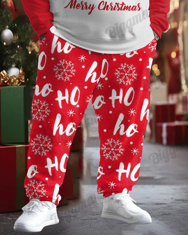Men's Oh Oh Merry Christmas Print Plus Size Hoodie Suit