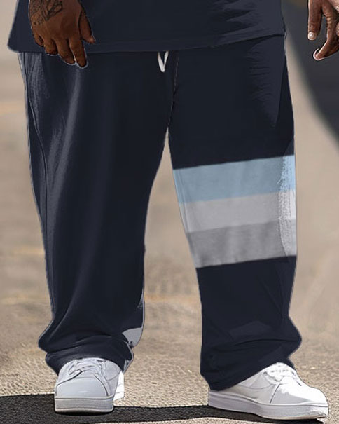 Big Men‘s Street Color Block Retro Gentle And Peaceful Hip-Hop Casual Two-piece Set