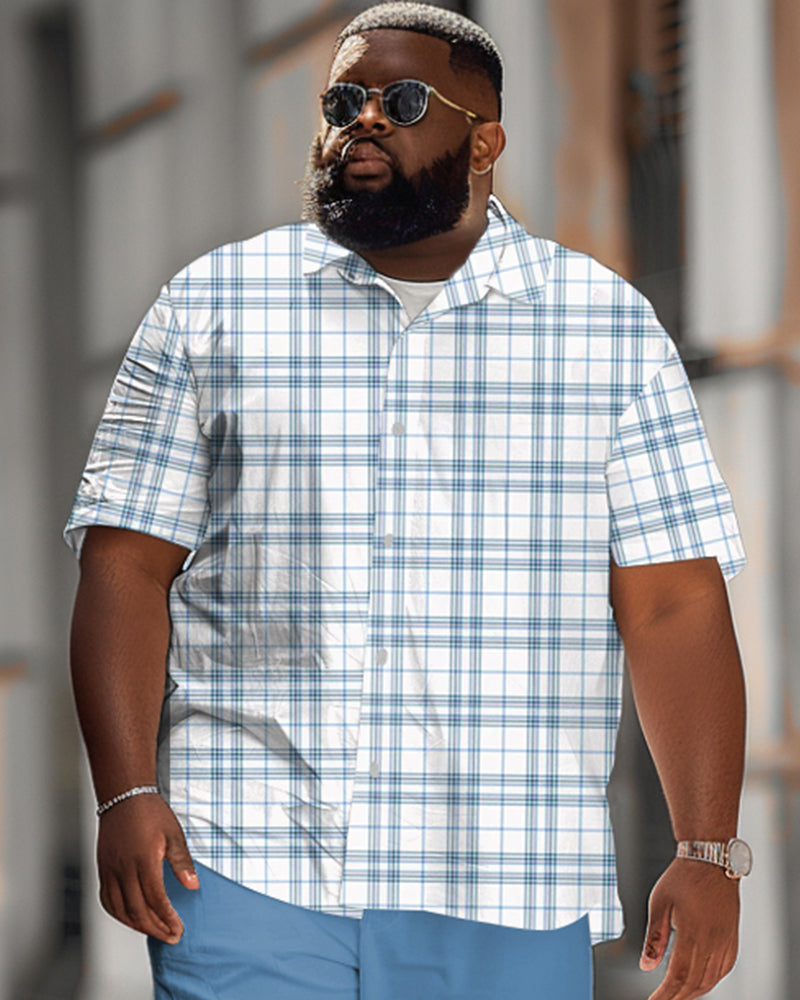 Men's Plus Size Classic Plaid Short Sleeve Shirt Shorts Suit