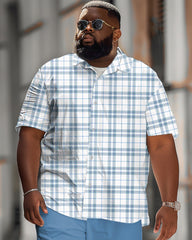 Men's Plus Size Classic Plaid Short Sleeve Shirt Shorts Suit