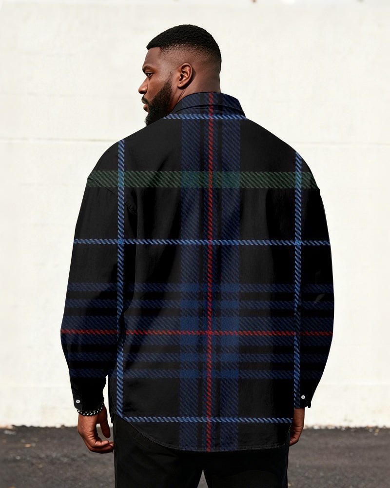 Big & Tall Men's Vintage England Plaid Long Sleeve Shirt