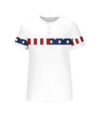 Men's Plus Size Independence Day American Flag Elemental Print Henry Collar Button Short Sleeve Tee