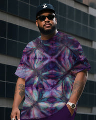 Men's Plus Size Tie-dye Round Neck T-shirt Shorts Suit