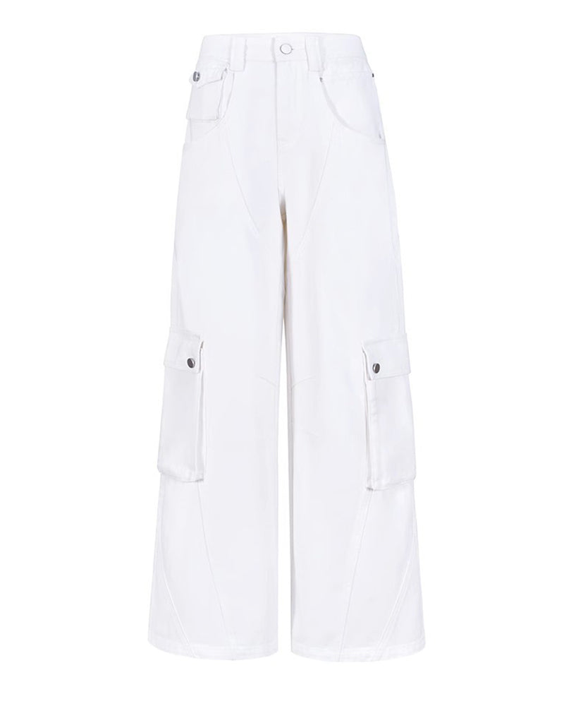 Women's Plus Size White Straight Tooling Loose Jeans