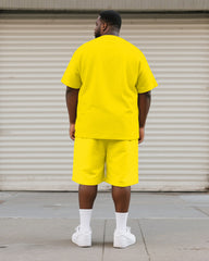 Big & Tall Men's Yellow Cartoon Dog Graffiti Print Round Neck Short Sleeve T-Shirt Shorts Suit