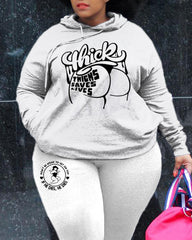 Women's Plus Size 2 Piece Sweatsuit Letter Print Hoodie and Pants Set