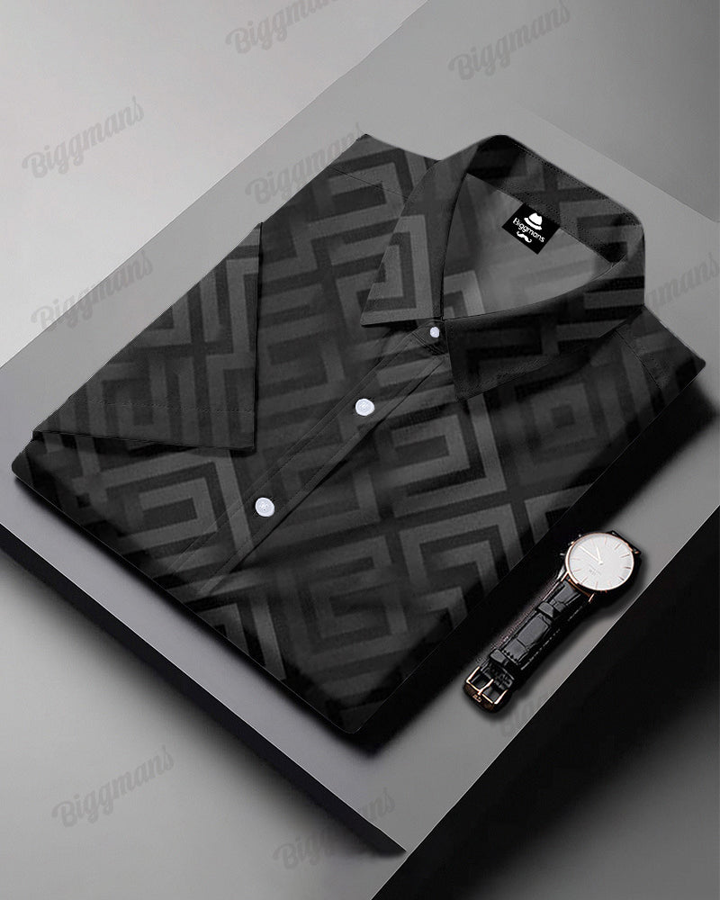 Business Jacquard Geometric Pattern Long Sleeve Lapel Shirt 2 Sets Men's Big & Tall
