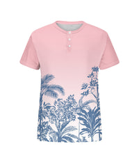Men's Plus Size Daily Casual Pink Gradient Coconut Tree Print Henry Collar Button Short Sleeve T-Shirt