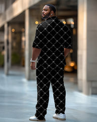 Big & Tall Men's Business Black COOL MAN Alphabet Print Long Sleeve Shirt Trousers Suit