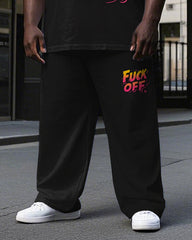 Men's Big Size Simple Gradient FUCK OFF Letter Printed Short Sleeve T-shirt Pants Set
