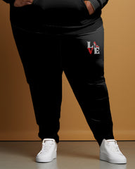 Women's Large Size Simple Style High Heels Love Hoodie and Sweatpants Set