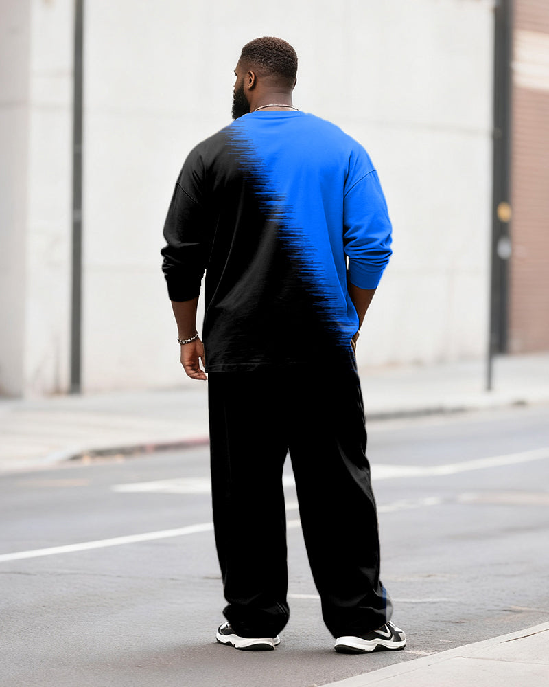 Big & Tall Men's Casual Gradient Faith Letter Printed Long Sleeve T-Shirt Pants Set