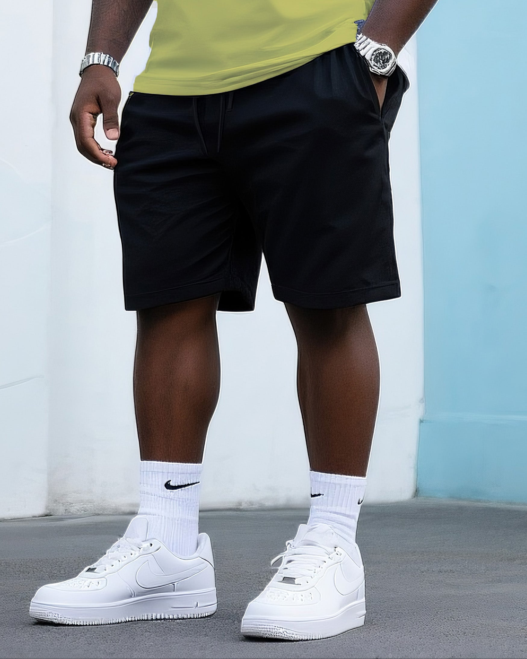 Big & Tall Men's Street Fashion Gradient MADE FROM PAIN Crewneck T-Shirt Shorts Suit