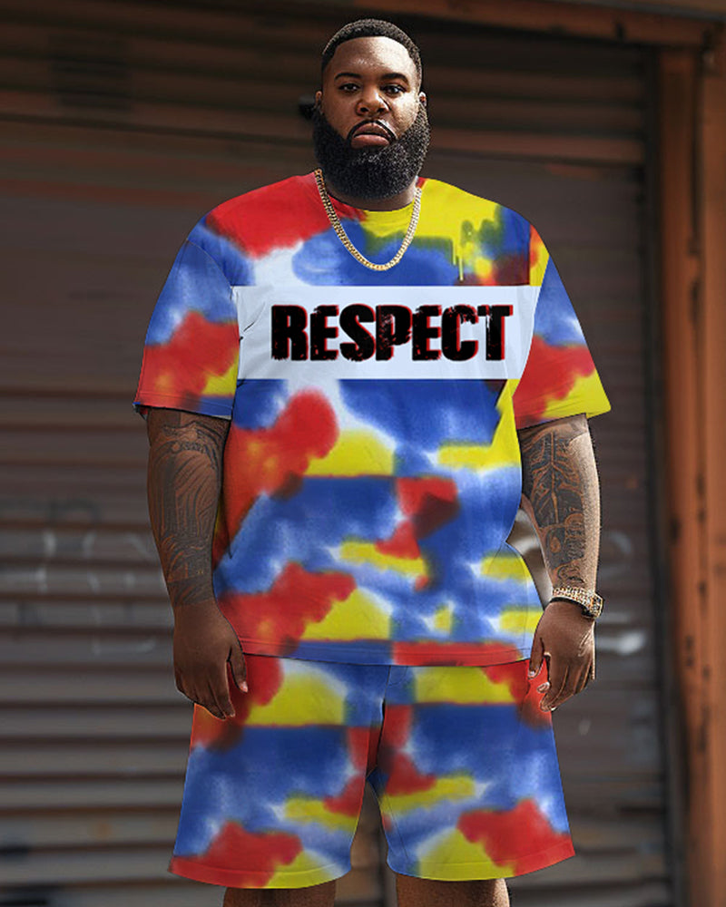 Street Casual Colorful Tie-Dye Respect Letter Print Large Men's Suit