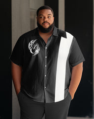 Men's Plus Size Business Casual Sports Graphic Bowling Short Sleeve Shirt Pants Set