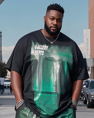 Plus Size 1 L-9L Irregular Green Gradient Casual Short Sleeve T-shirt Pants Suit