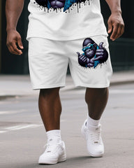 Big & Tall Men's Street Simple Rock Gorillas Print Short-Sleeved T-shirt and Short Set