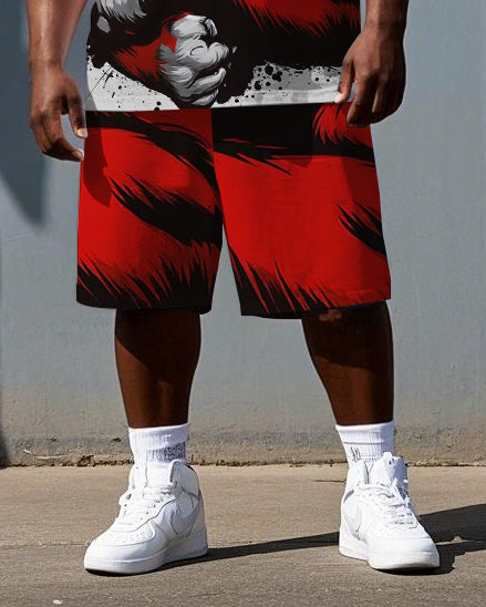 Big & Tall Men's Serious Gorillas Cartoon Printed Short Sleeve T-shirt 2-Piece Set