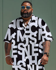 Men's Plus Size Simple Large Letter Print Short Sleeve Shirt Shorts Suit