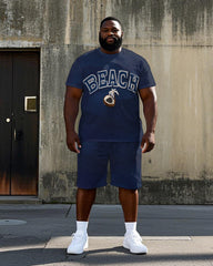 Men's Simple Letter BEACH Coconuts Printed Casual Big Size Short Sleeve T-shirt Shorts Set