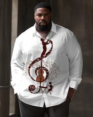 Plus Size Men's Casual Simple Black Jazz Print Lapel Long Sleeve Shirt