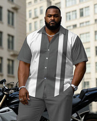 Men's Plus Size Classic Black And White Gray Three Color Simple Short Sleeve Shirt Trousers Suit
