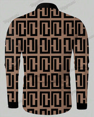 Men's Plus Size Black Colorblock Khaki Geometric Calm Print Long Sleeve Shirt Trousers Suit