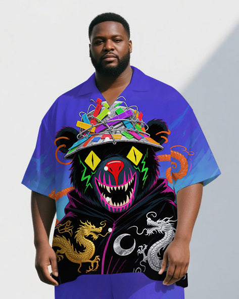 Big and Tall Man's Casual Fashion Bear Gradient Style Short Sleeve Shirt Pants 2-Piece Set