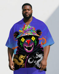 Big and Tall Man's Casual Fashion Bear Gradient Style Short Sleeve Shirt Pants 2-Piece Set