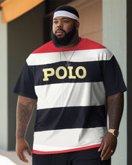 Men's Plus Size Striped Color Block Two-Piece Set