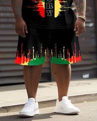 Men's Plus Size Juneteenth Black History Month Print T-Shirt Shorts Suit