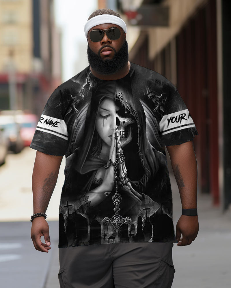 Men's Big and Tall Praying Skull Viking Crew Neck Short Sleeve T-Shirt
