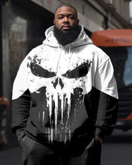 Men's Plus Size Skull Color Block Hoodie and Sweatpants Set