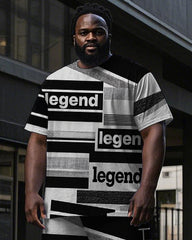 Men's Casual Legend Stripe Splicing Style Short Sleeve T-shirt Pants 2-Piece Set