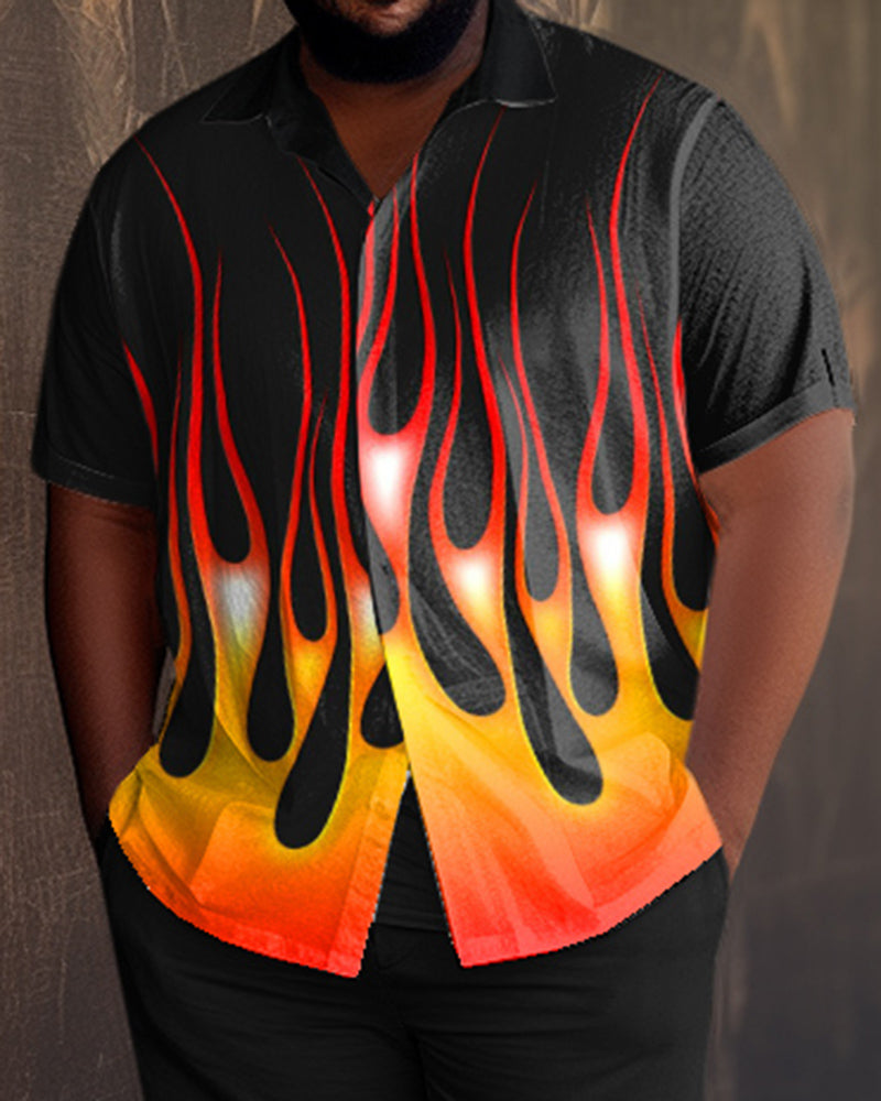 Men's Plus Size Black Flame Short Sleeve 2 Piece Walking Suit